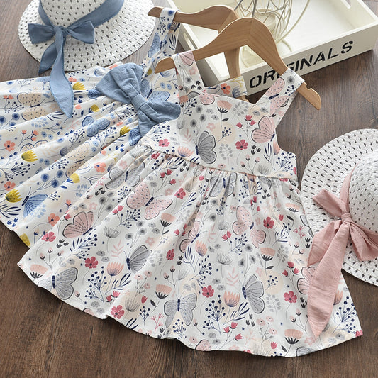 Girl's Printed Cotton Dress With Butterflies