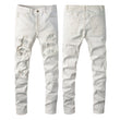 Hot Drill Patch Hole White Slim-fit Pants Male