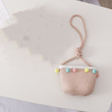 Small Ball Solid Color Children Straw Hat Bag Set