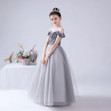 Princess Skirt Girls Net Gauze Skirt Silver Gray Playing Dress