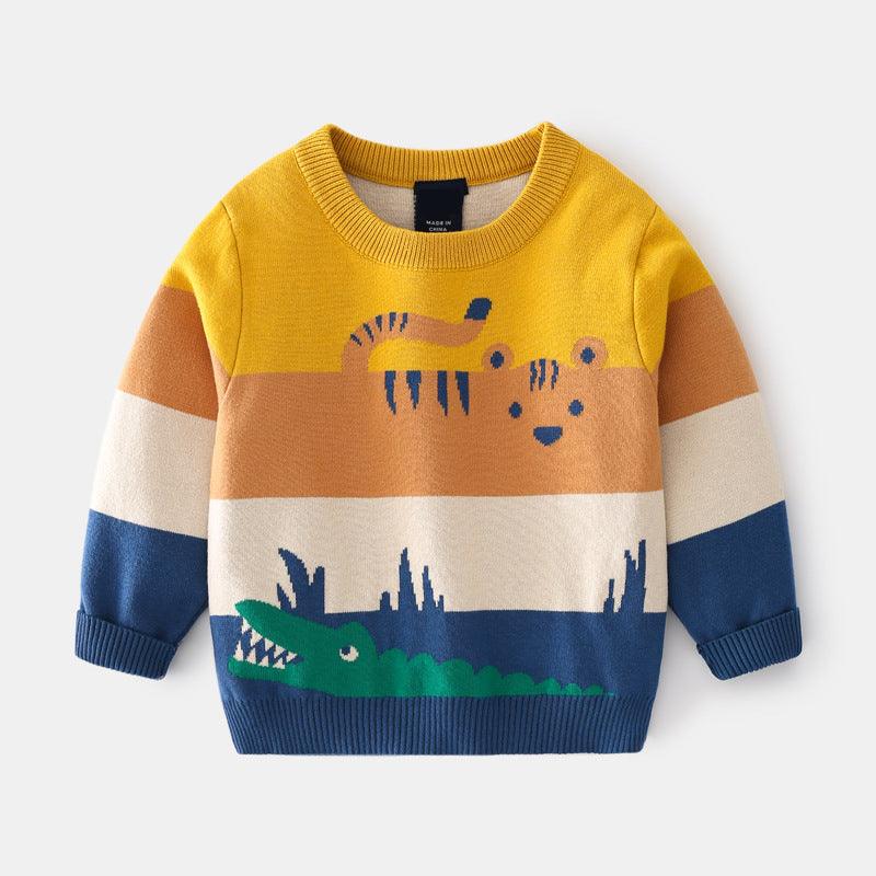 Abstract Cartoon Jacquard Double Layer Sweater For Boys - Almoni Express