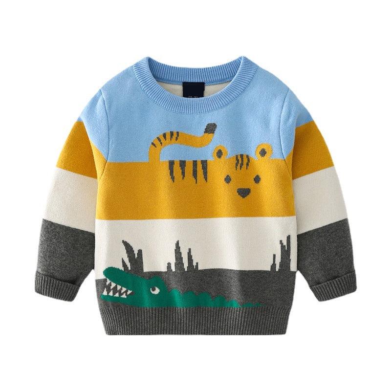 Abstract Cartoon Jacquard Double Layer Sweater For Boys - Almoni Express