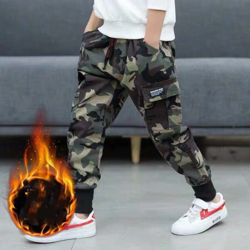 Children's Sports Camouflage Trousers With Plush Thickening