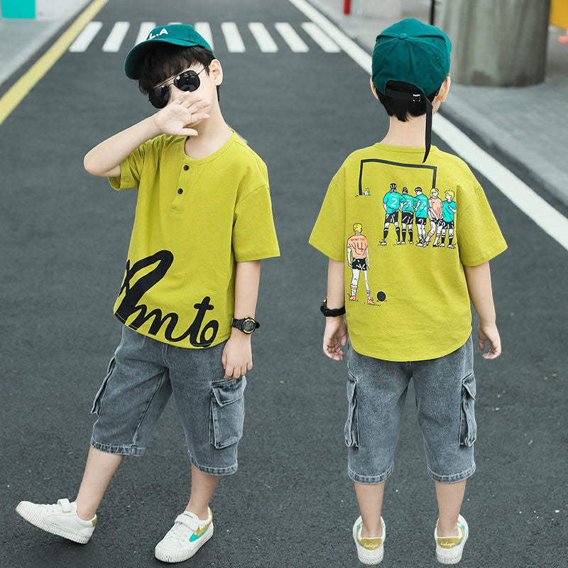 Children's Short Sleeved Suit Boys Summer Handsome Sports Clothes Trend