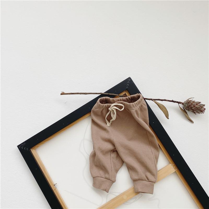 All-match Loose Baby Outing Solid Color Drawstring Pants - Almoni Express