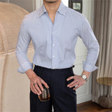 All-match Striped One-piece Collar Long-sleeved Shirt Slim Fit - AL MONI EXPRESS