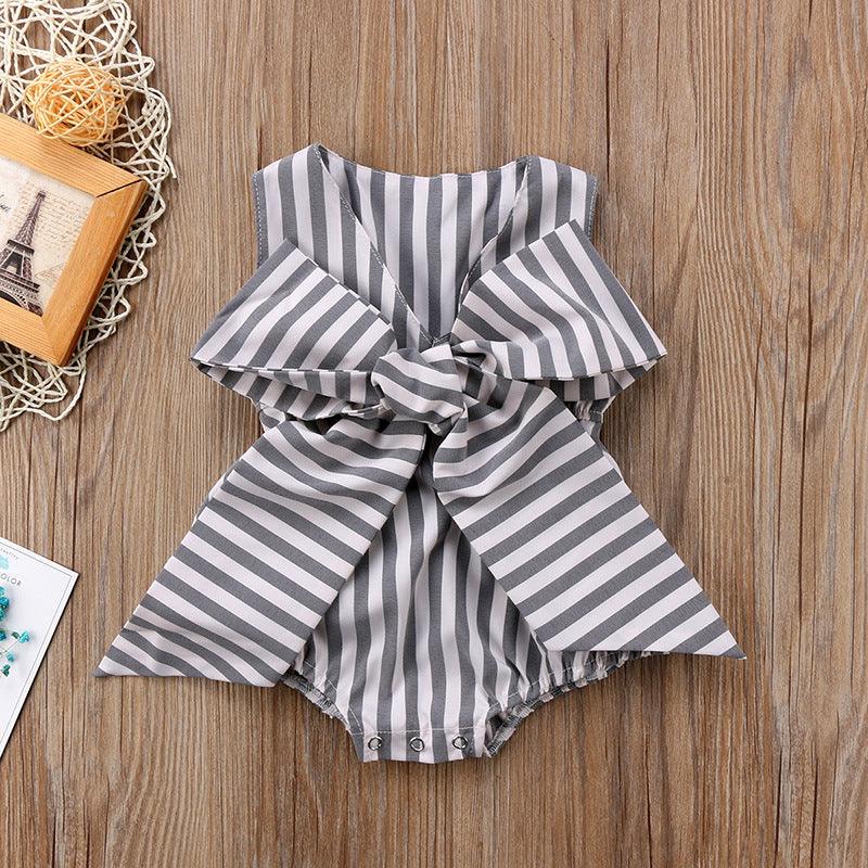 Amanda Bowknot Stripes Romper - Almoni Express