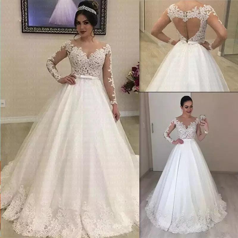 Applique Long Sleeve Wedding Dress Wedding Dress Bridal Gown - Almoni Express