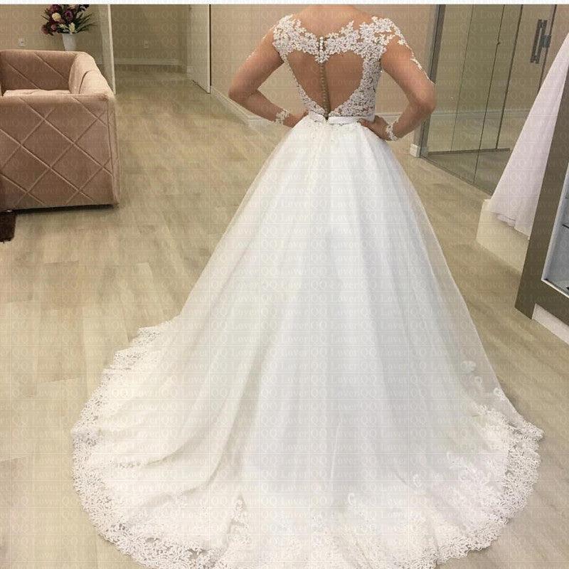 Applique Long Sleeve Wedding Dress Wedding Dress Bridal Gown - Almoni Express