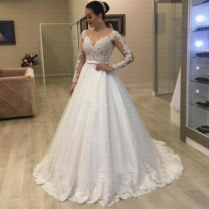 Applique Long Sleeve Wedding Dress Wedding Dress Bridal Gown - Almoni Express