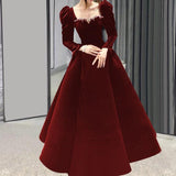 Atmospheric Red Long-sleeved Senior Evening Dress Woman - Almoni Express