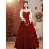 Atmospheric Red Long-sleeved Senior Evening Dress Woman - Almoni Express