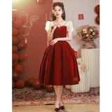 Atmospheric Red Long-sleeved Senior Evening Dress Woman - Almoni Express