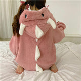 Autumn And Winter Coral Fleece Nightdress Female Cute Cartoon Dinosaur Nightgown Female - AL MONI EXPRESS