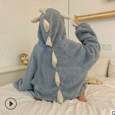 Autumn And Winter Coral Fleece Nightdress Female Cute Cartoon Dinosaur Nightgown Female - AL MONI EXPRESS