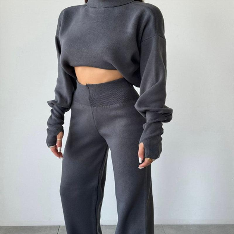 Autumn And Winter New European And American Turtleneck Loose Long Sleeve Top Female Casual Fashion Set - AL MONI EXPRESS