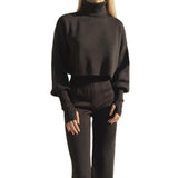 Autumn And Winter New European And American Turtleneck Loose Long Sleeve Top Female Casual Fashion Set - AL MONI EXPRESS