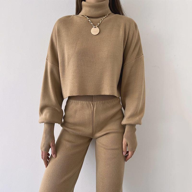 Autumn And Winter New European And American Turtleneck Loose Long Sleeve Top Female Casual Fashion Set - AL MONI EXPRESS