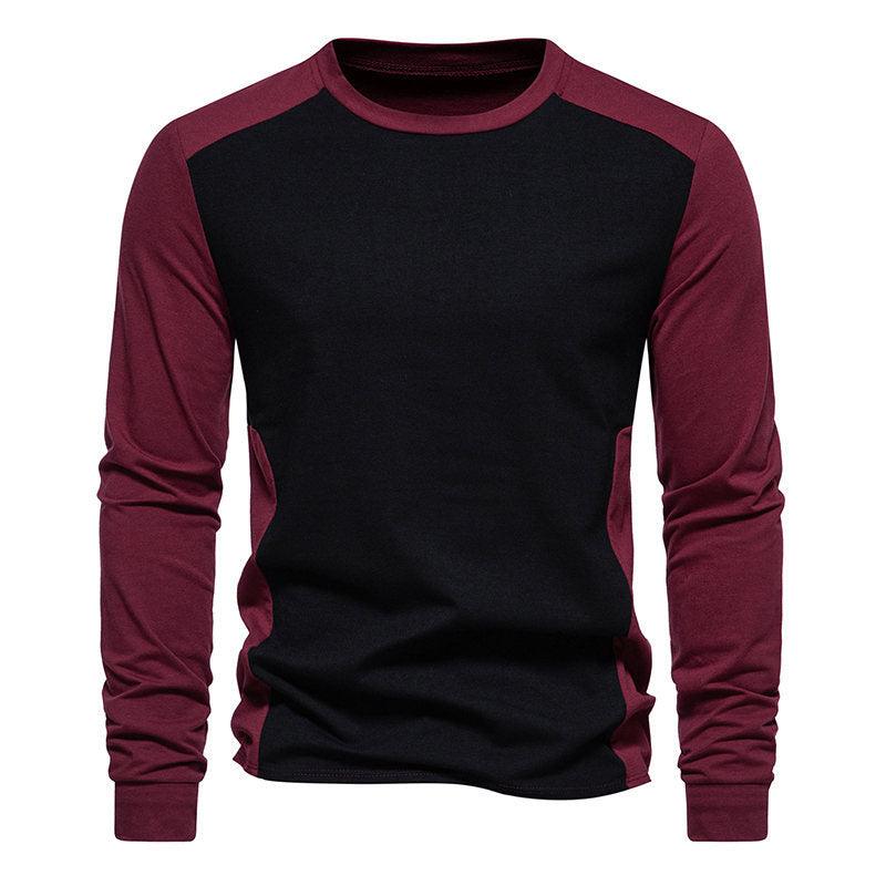 Autumn And Winter New Long Sleeve T-shirt Men's Base Shirt Matching Color Round Neck Sleeve Men's Long Sleeve T-shirt - AL MONI EXPRESS