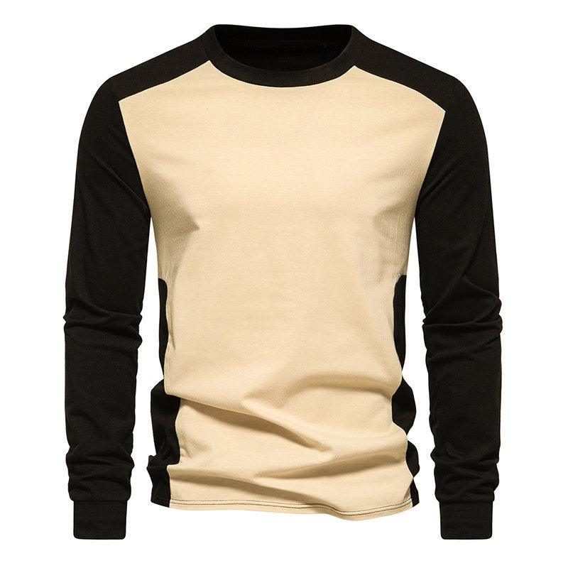 Autumn And Winter New Long Sleeve T-shirt Men's Base Shirt Matching Color Round Neck Sleeve Men's Long Sleeve T-shirt - AL MONI EXPRESS