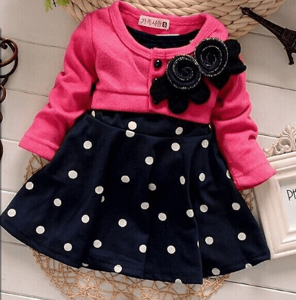 Autumn new children's long-sleeved cartoon wave point children's skirt girls cute print children's clothing Korean casual children's clothing - Almoni Express