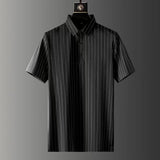 Men's Ice Silk Stripes Casual Short Sleeve Trousers Suit