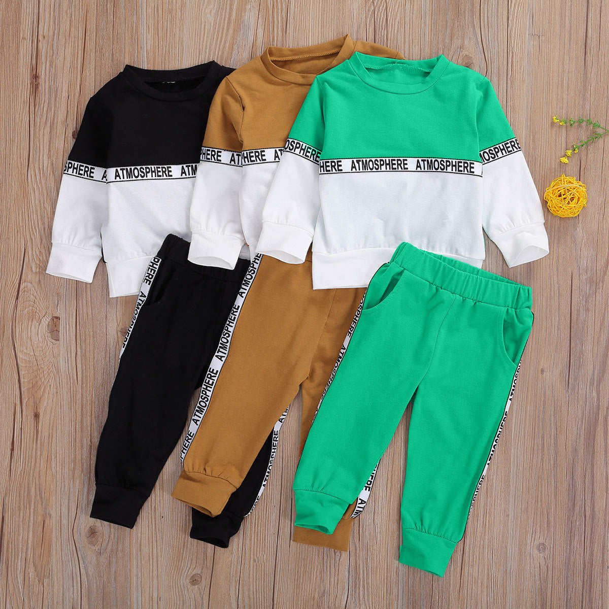 Boys Clothes Suit Long-sleeved Letter Personality Round Solid Color Stretch Trousers