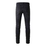 Collated Grey White Dyed Elastic Slim Fit Black Jeans For Men