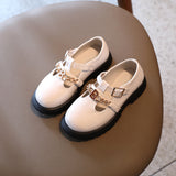 Children's Retro Chain Thick Heel Leather Shoes