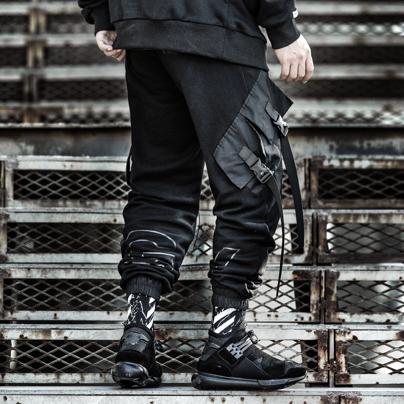 Men's Loose Black Overalls Hip-hop Pocket Pants