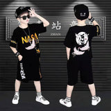 Boys' Summer Loose Sports Clothes Middle And Big Children's Two Piece Set