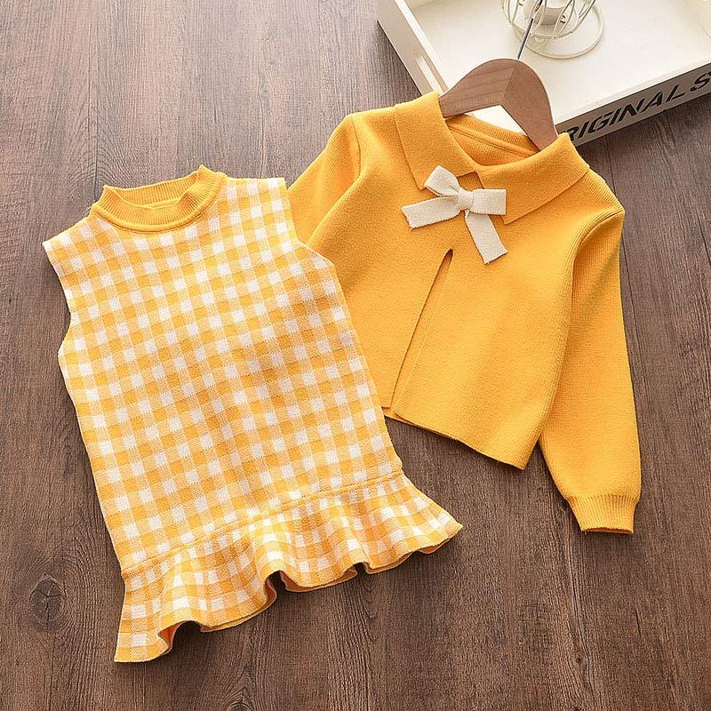 Girls Spring Clothes Set Long Sleeve Sweater Shirt Skirt Bow