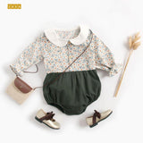 Baby clothes spring and autumn floral one-piece long-sleeved triangle bag fart - Almoni Express