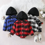 Baby Clothing Christmas Baby Plaid Button Hooded Jumpsuit - Almoni Express