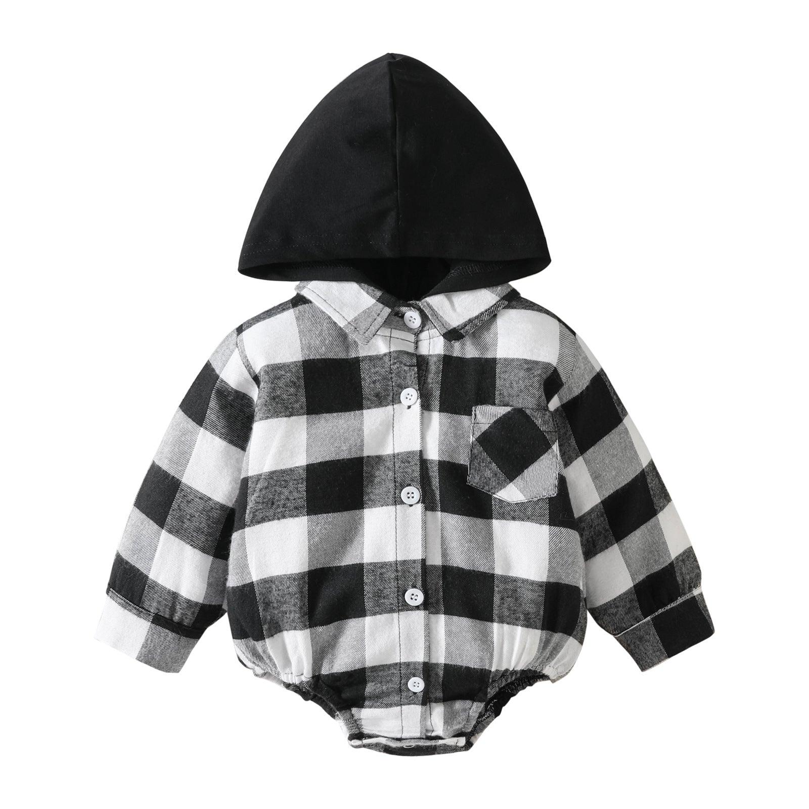 Baby Clothing Christmas Baby Plaid Button Hooded Jumpsuit - Almoni Express