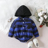 Baby Clothing Christmas Baby Plaid Button Hooded Jumpsuit - Almoni Express