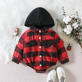 Baby Clothing Christmas Baby Plaid Button Hooded Jumpsuit - Almoni Express