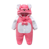 Baby Cow Hooded Crawling Clothes Flannel One Piece Clothes 0 1 Male And Female Baby Outerwear - Almoni Express