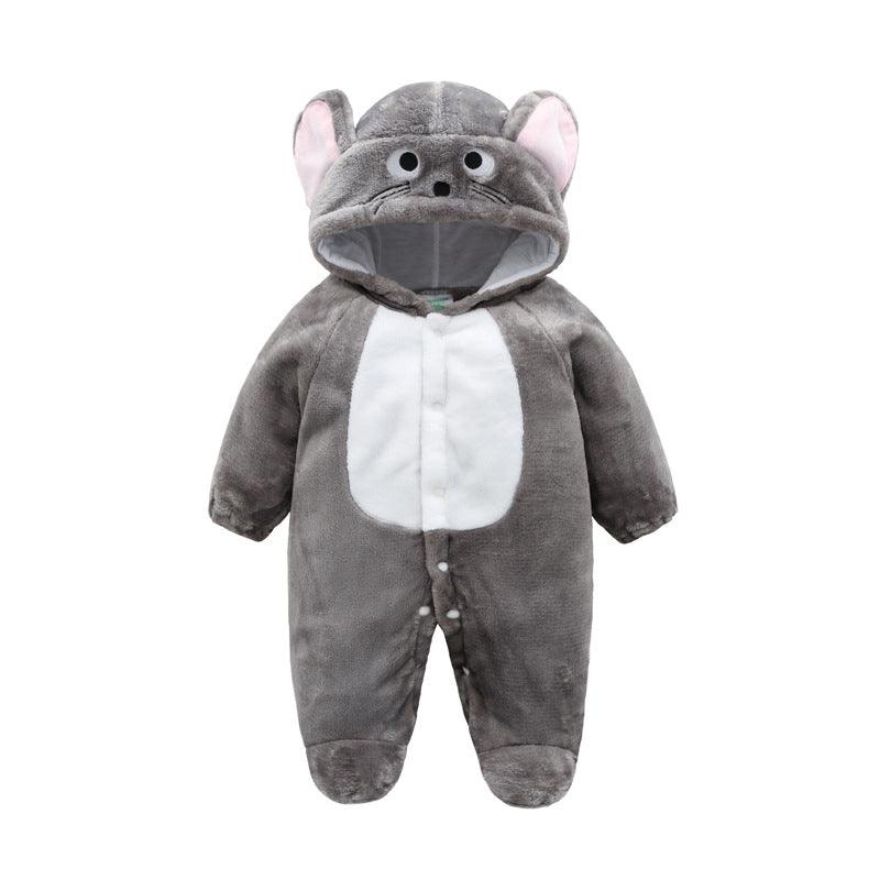 Baby Cow Hooded Crawling Clothes Flannel One Piece Clothes 0 1 Male And Female Baby Outerwear - Almoni Express