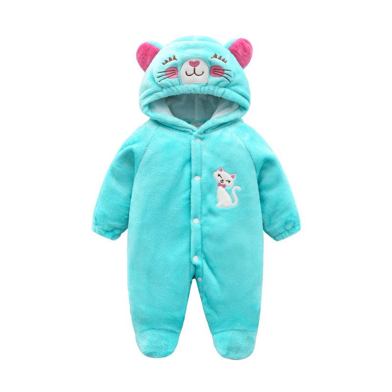 Baby Cow Hooded Crawling Clothes Flannel One Piece Clothes 0 1 Male And Female Baby Outerwear - Almoni Express