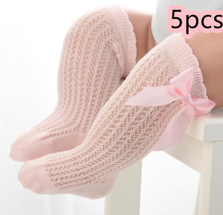 Baby Infants Kids Toddlers Girls Boys Knee High Socks Tights Leg Warmer Ribbon Bow Solid Cotton Stretch Cute Lovely - Almoni Express