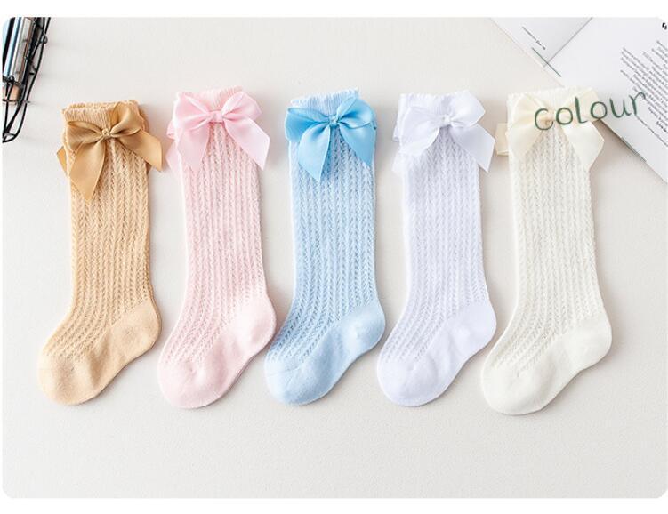 Baby Infants Kids Toddlers Girls Boys Knee High Socks Tights Leg Warmer Ribbon Bow Solid Cotton Stretch Cute Lovely - Almoni Express