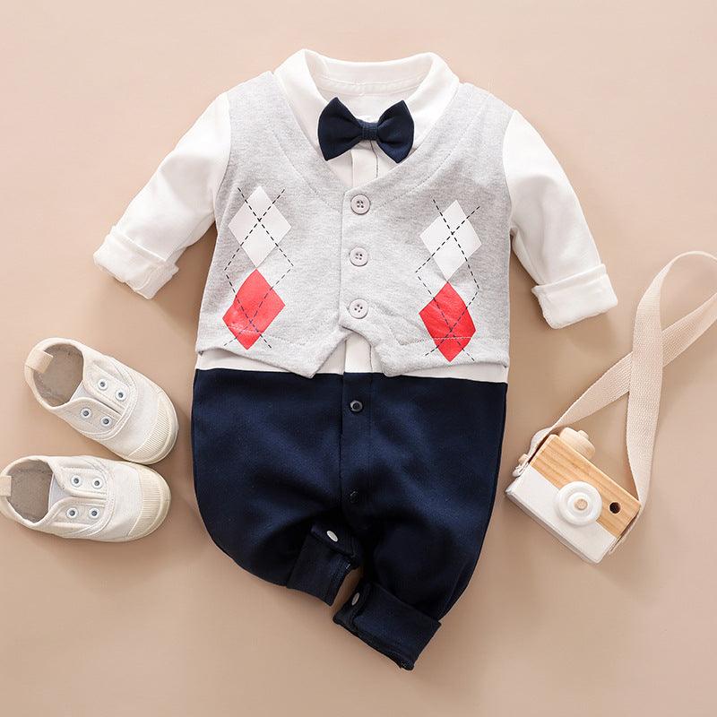 Baby Jumpsuit Spring And Autumn Models Foreign Trade Gentleman Baby Clothes Long-Sleeved Baby Clothes Baby Clothes - Almoni Express