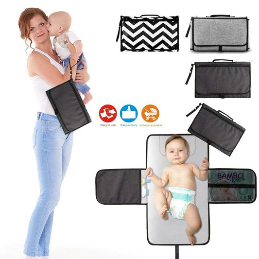 Baby Portable Foldable Washable Compact Travel Nappy Diaper Changing Mat Waterproof Baby Floor Mat Change Play Mat & Storage Bag - Almoni Express