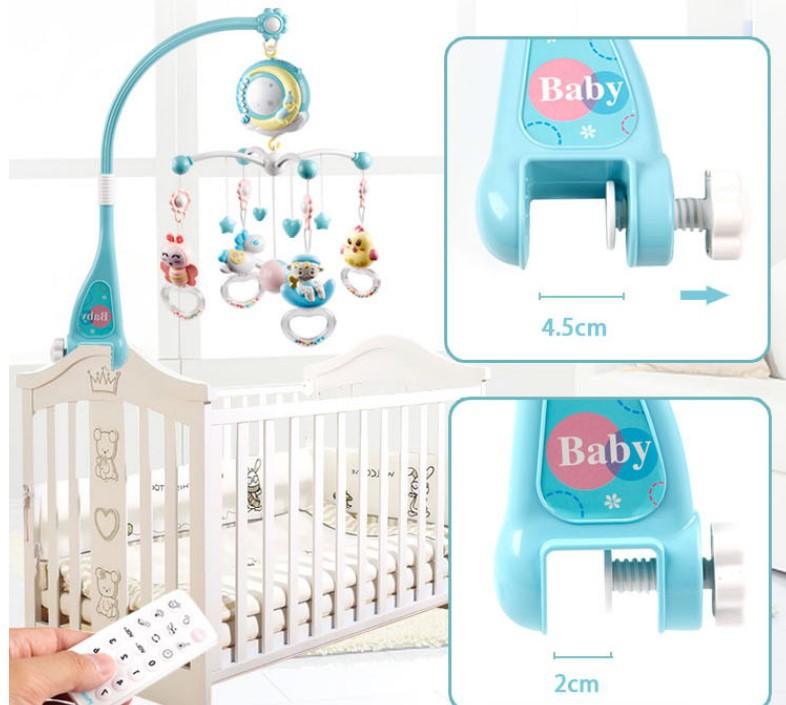 Baby Rattles Crib Mobiles Toy Holder Rotating Mobile Bed Bell Musical Box Projection Newborn Infant Baby Boy Toys - Almoni Express