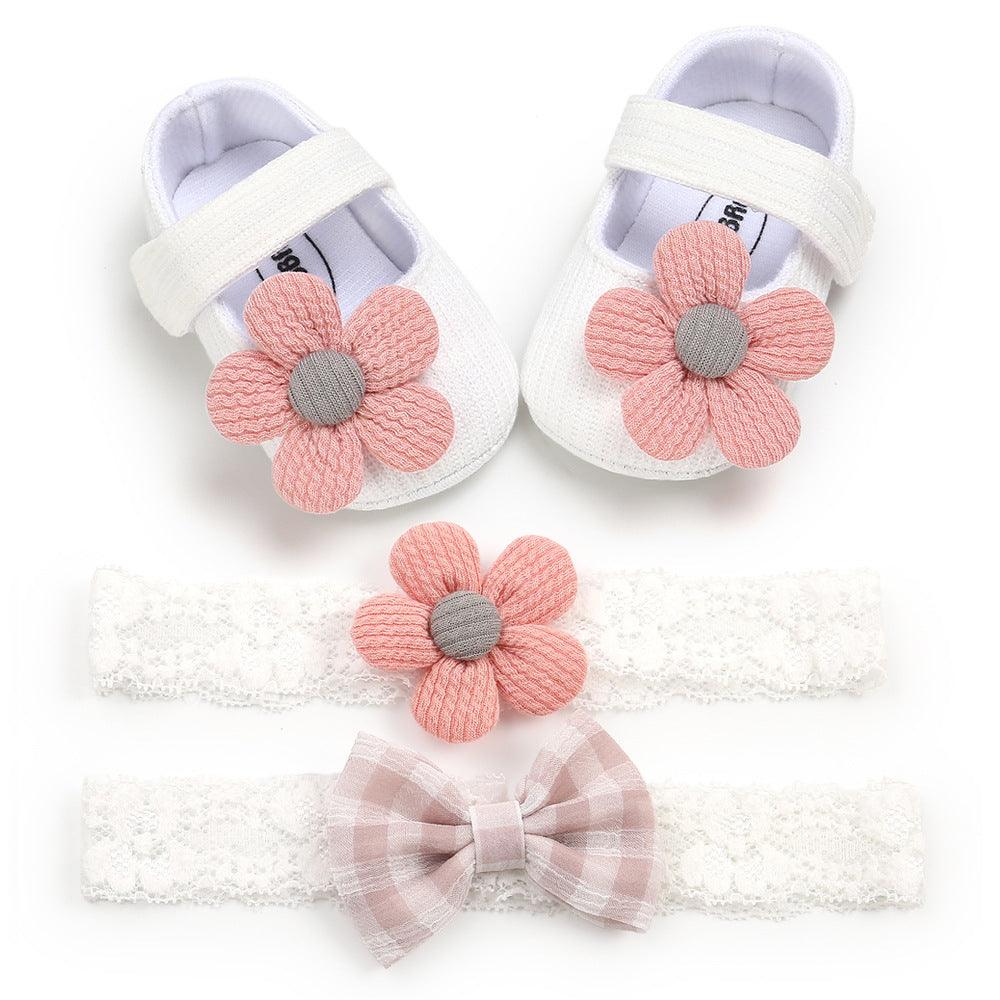 Baby Soft-Soled Toddler Shoes, Baby Shoes, Princess Shoes, Baby Headband And Headwear 2-Piece Set - Almoni Express