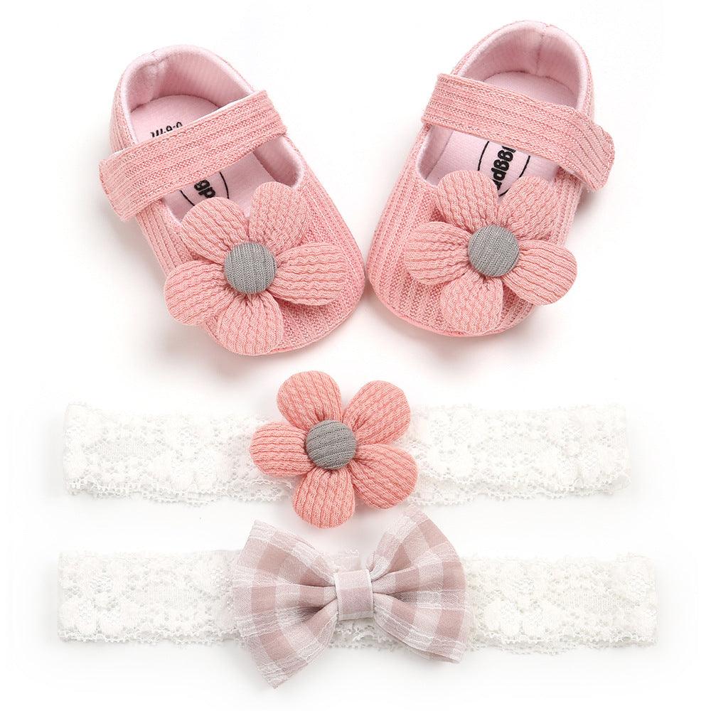 Baby Soft-Soled Toddler Shoes, Baby Shoes, Princess Shoes, Baby Headband And Headwear 2-Piece Set - Almoni Express