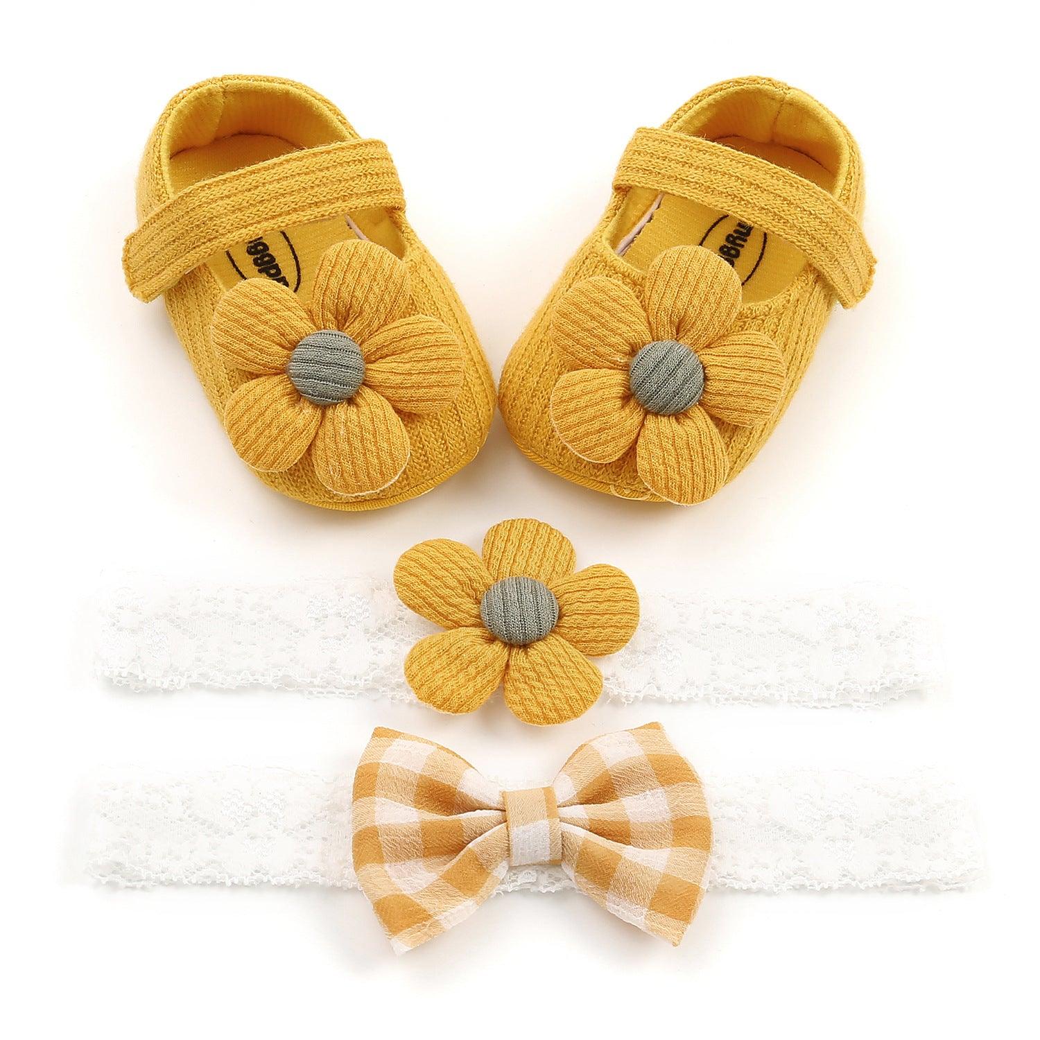 Baby Soft-Soled Toddler Shoes, Baby Shoes, Princess Shoes, Baby Headband And Headwear 2-Piece Set - Almoni Express