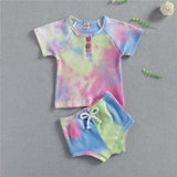 Baby Summer Tie Dyed Clothing Toddler Boys Girls Knitted Sho - Almoni Express