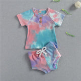 Baby Summer Tie Dyed Clothing Toddler Boys Girls Knitted Sho - Almoni Express